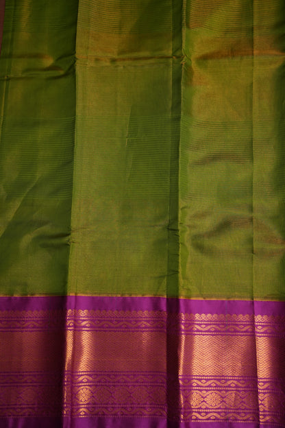 Tissue Mangalgiri Kuppadam Pattu Saree - Parrot Green and Pink