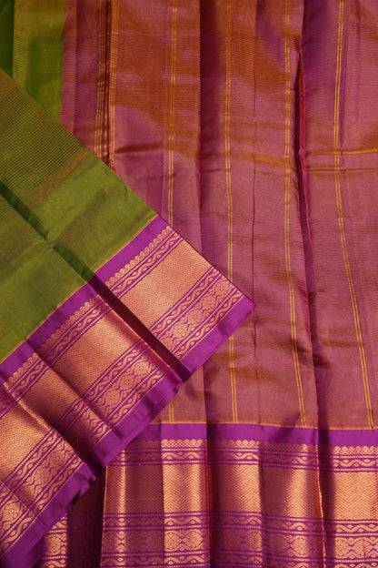 Tissue Mangalgiri Kuppadam Pattu Saree - Parrot Green and Pink