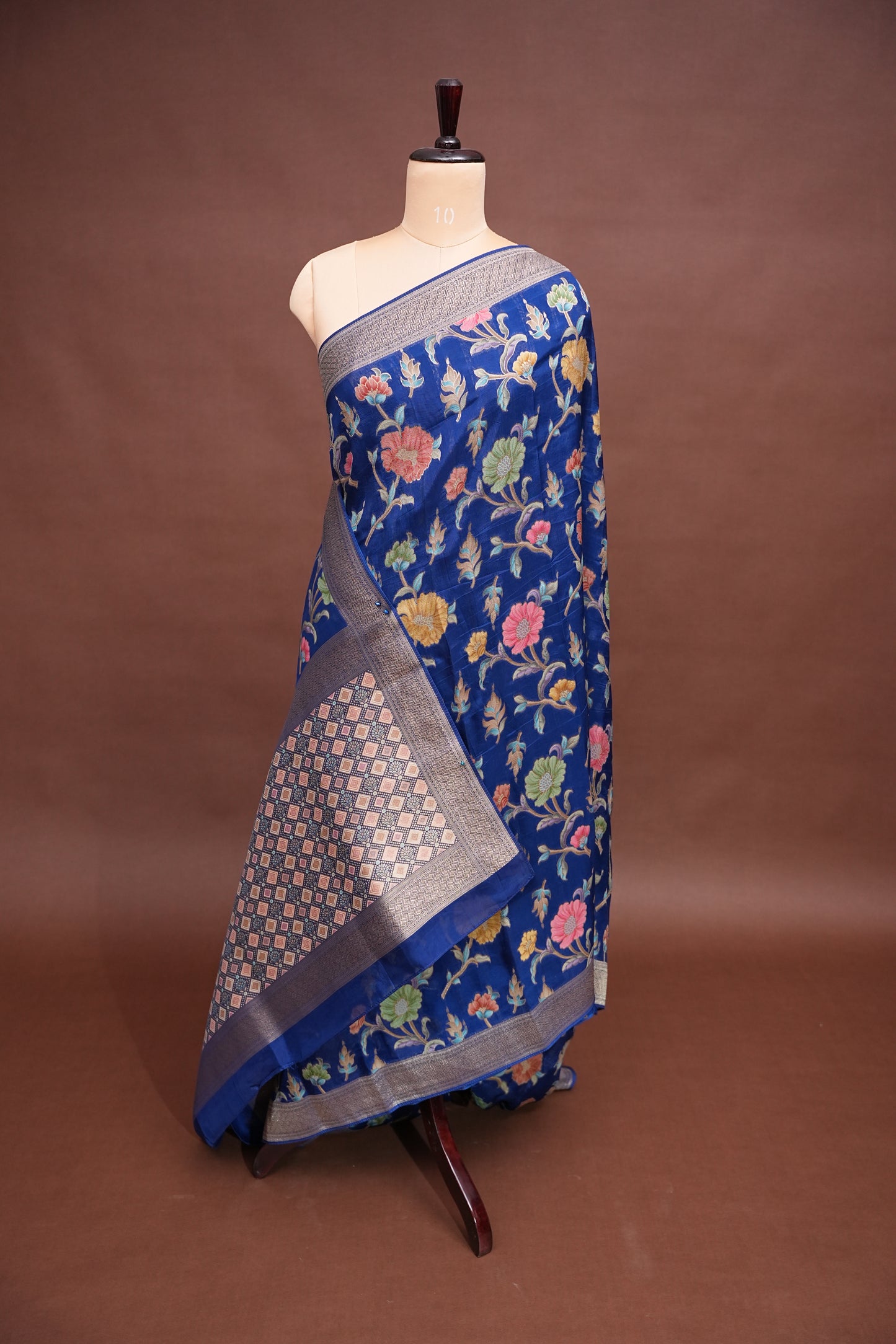 Tussar Banarasi Raw Silk Saree with Floral Paithani Weaves – Peacock Blue