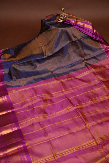 Tissue Mangalgiri Kuppadam Pattu Saree - Navy Blue & Pink