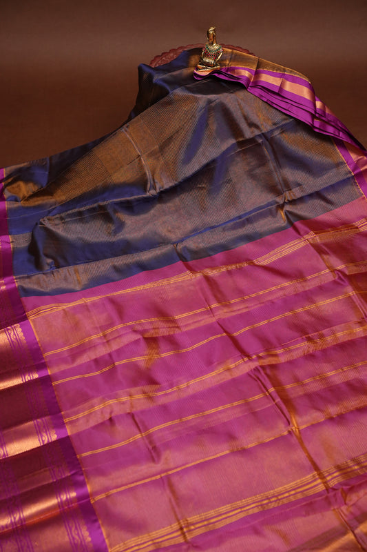 Tissue Mangalgiri Kuppadam Pattu Saree - Navy Blue & Pink