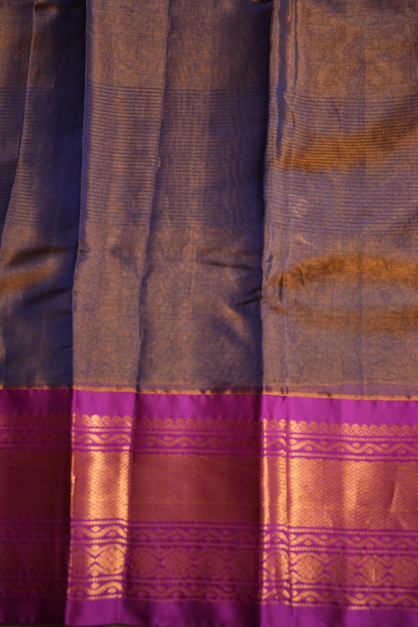 Tissue Mangalgiri Kuppadam Pattu Saree - Navy Blue & Pink