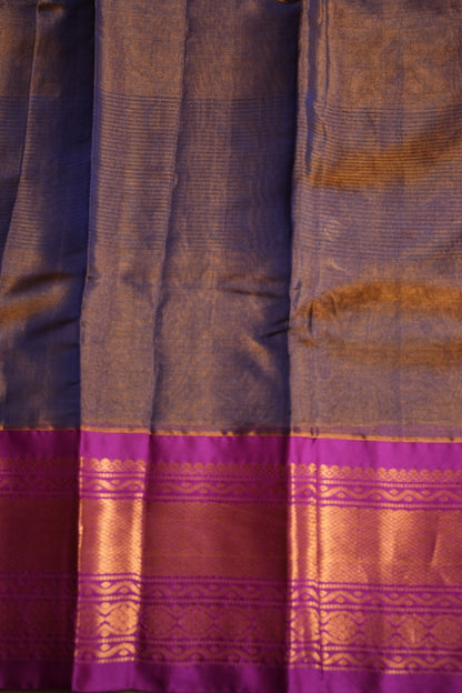 Tissue Mangalgiri Kuppadam Pattu Saree - Navy Blue & Pink