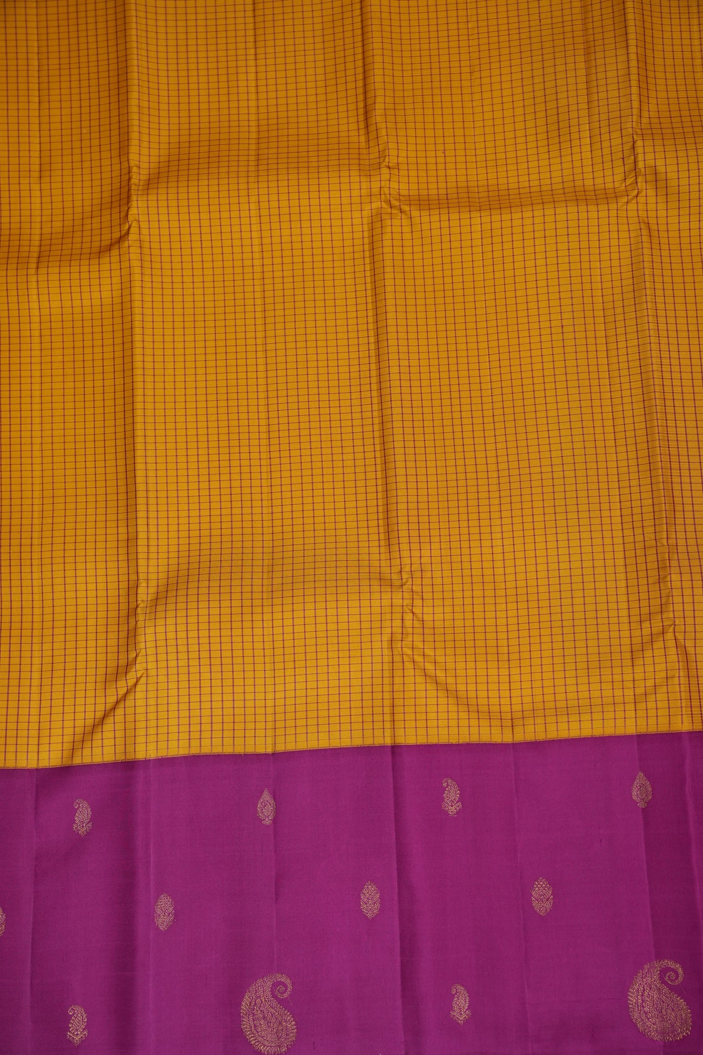 Mustard Yellow & Magenta Pure Kanchipuram Silk Saree | Silk Mark Certified