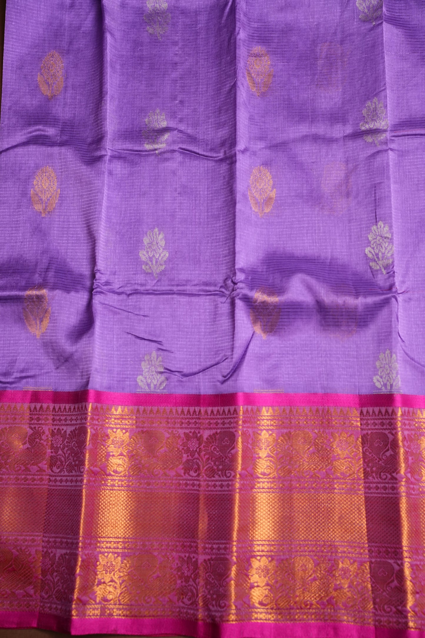 Mangalgiri Kuppadam Pattu Saree - Lavender & Pink