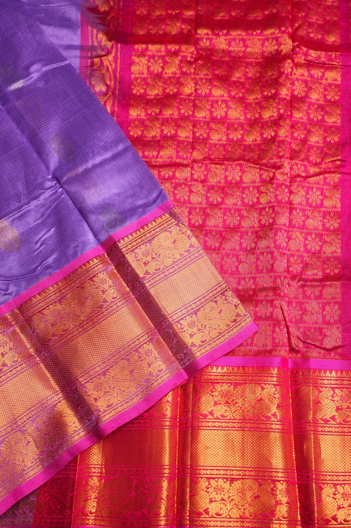 Mangalgiri Kuppadam Pattu Saree - Lavender & Pink