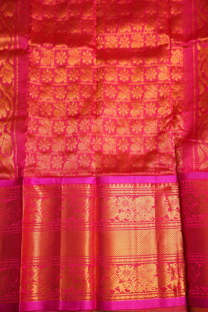 Mangalgiri Kuppadam Pattu Saree - Parrot Green & Pink
