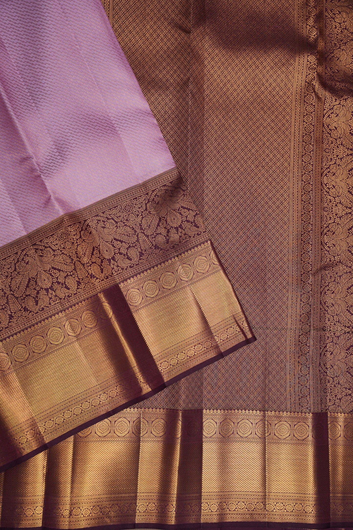Lavender & Deep Violet Pure Kanchipuram Silk Saree | Silk Mark Certified