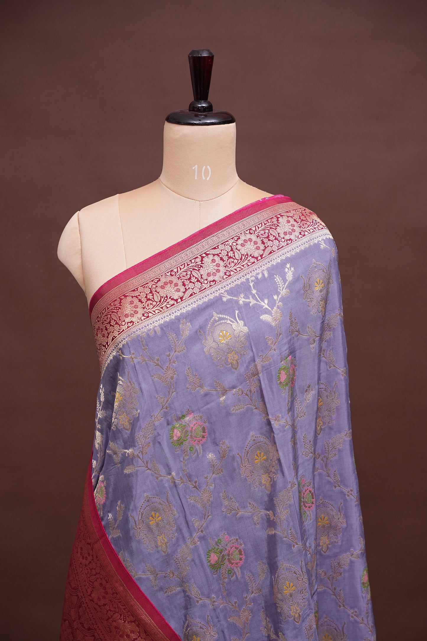 Banarasi Munga Silk Saree - Lavender & Maroon