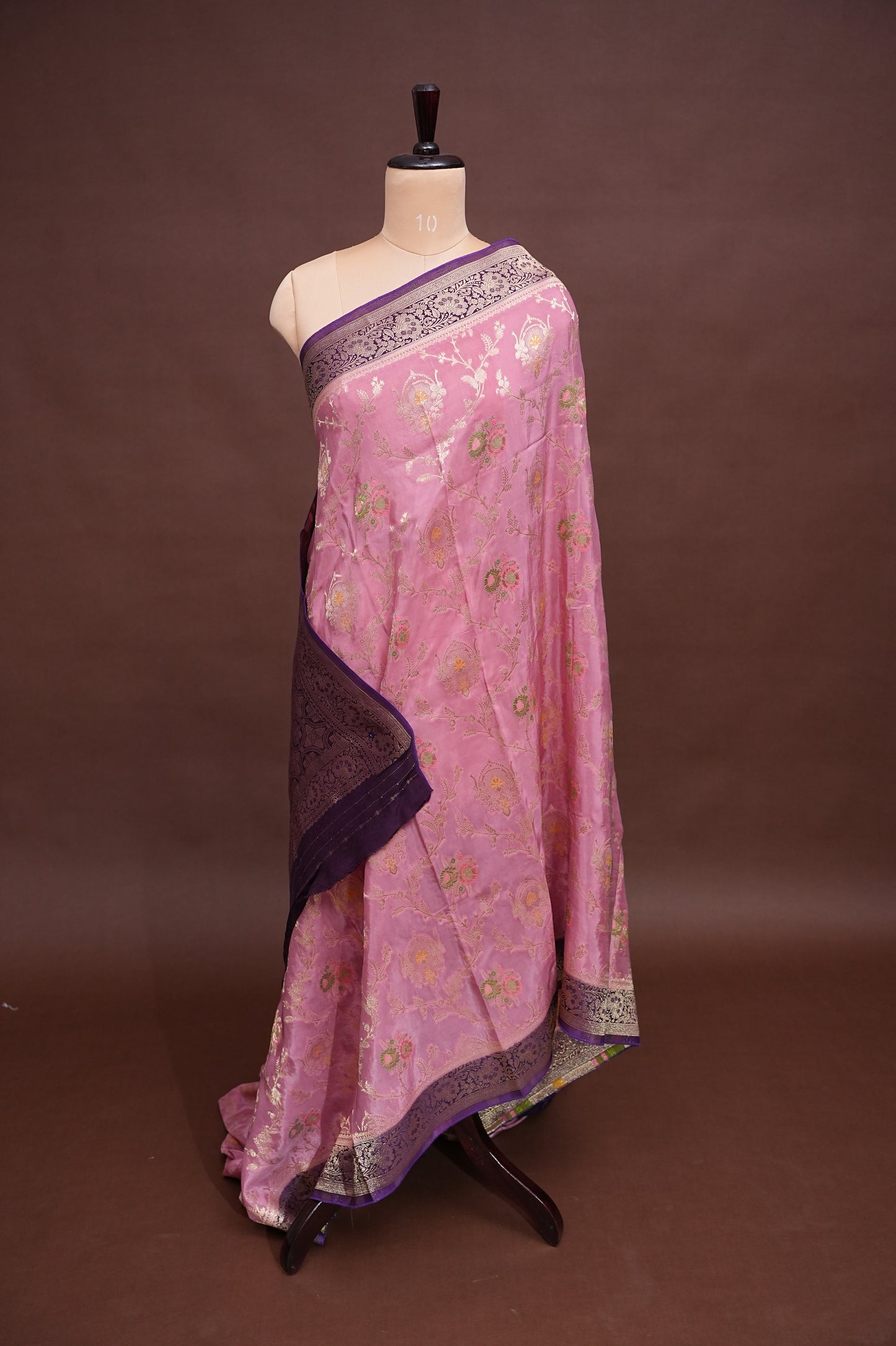 Banarasi Munga Silk Saree - Rose Pink & Deep Purple