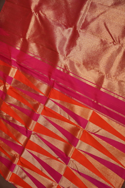 Hot Pink & Vermilion Orange Pure Kanchipuram Silk Saree | Silk Mark Certified