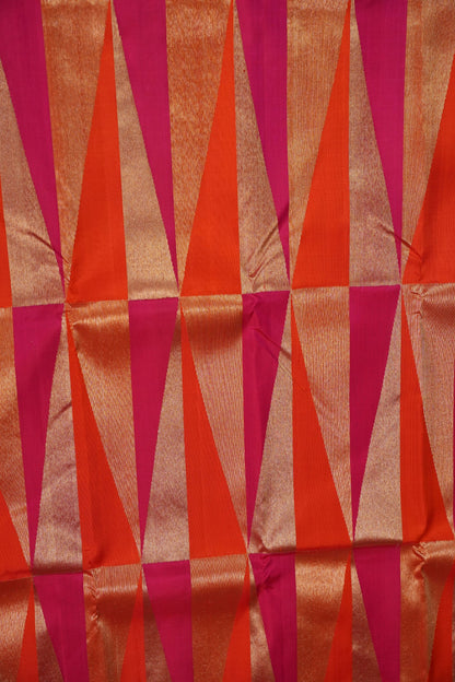 Hot Pink & Vermilion Orange Pure Kanchipuram Silk Saree | Silk Mark Certified
