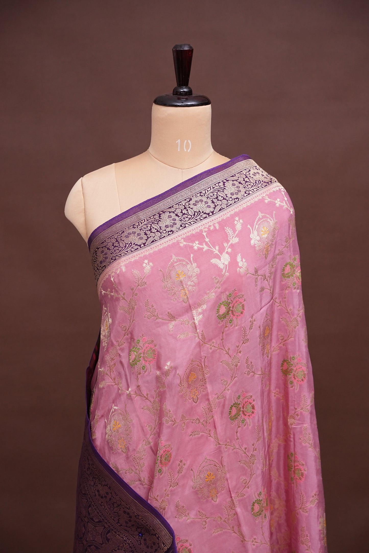 Banarasi Munga Silk Saree - Rose Pink & Deep Purple