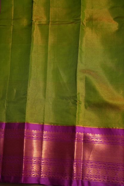 Tissue Mangalgiri Kuppadam Pattu Saree - Parrot Green and Pink