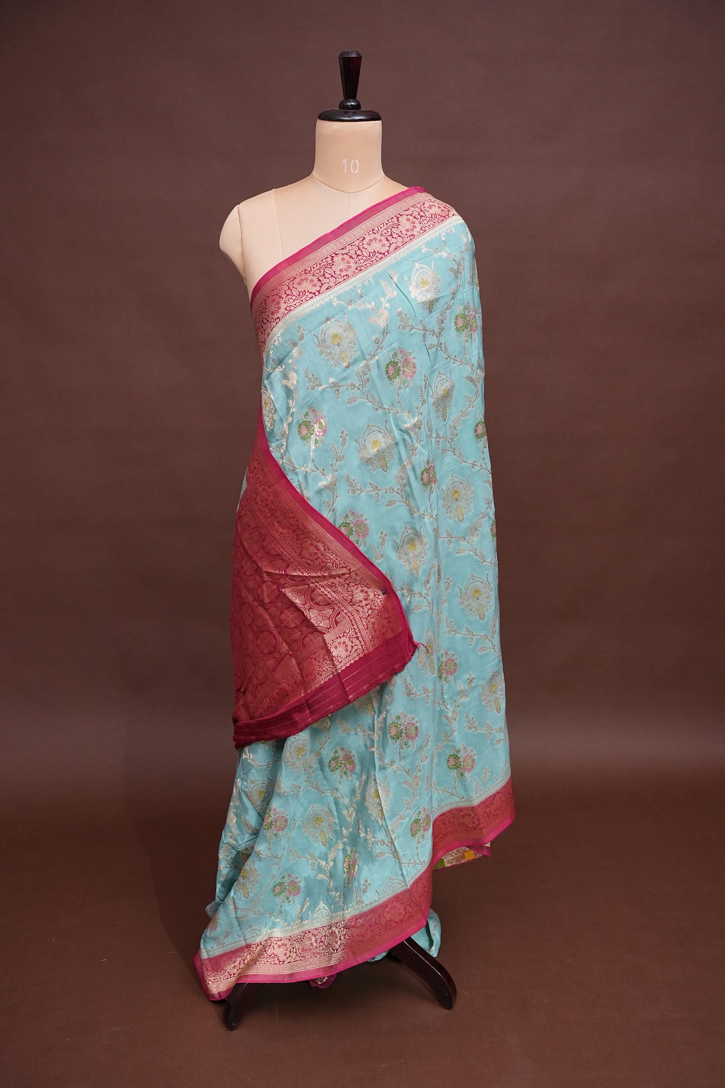 Banarasi Munga Silk Saree - Turquoise & Maroon