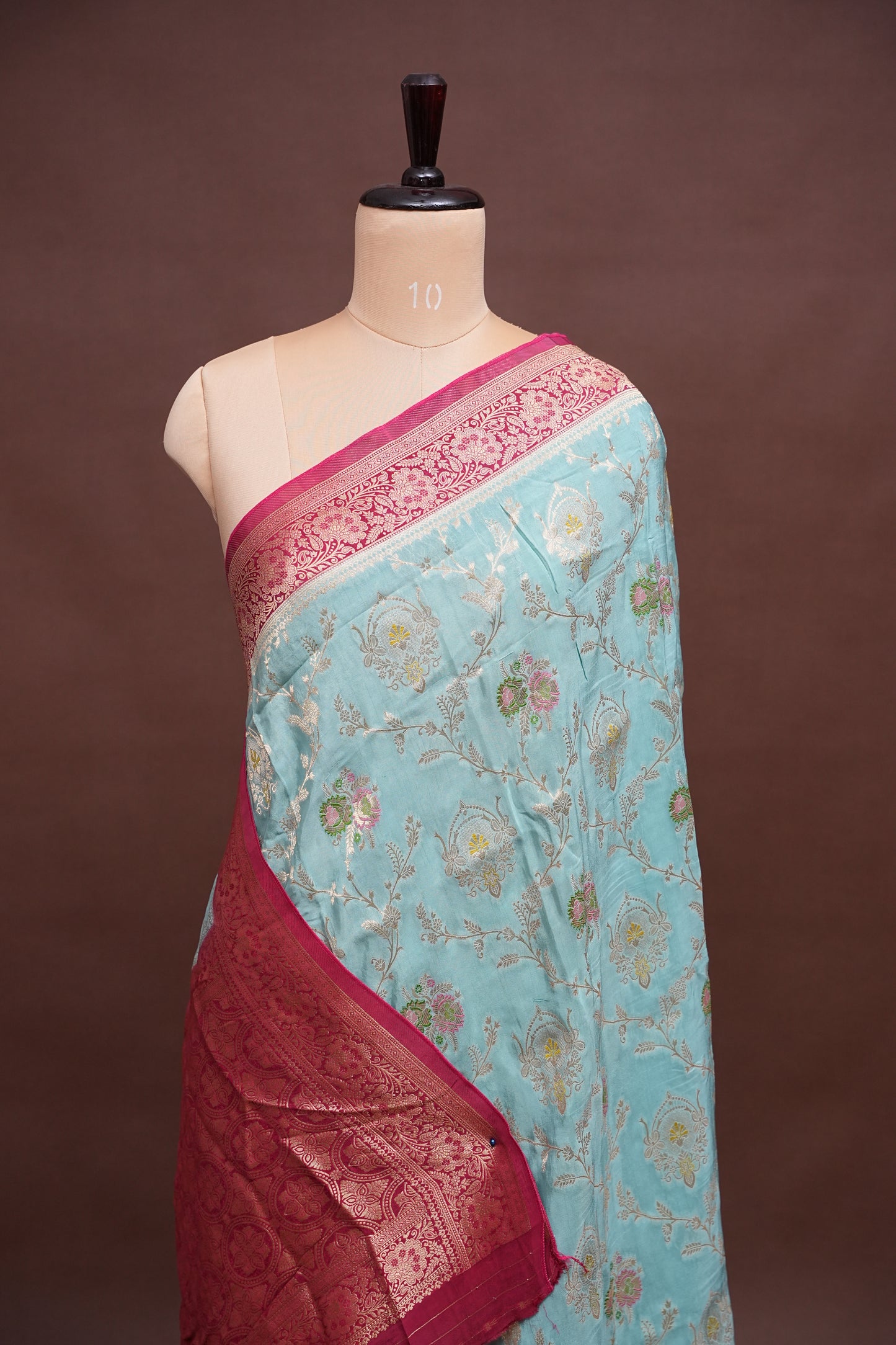 Banarasi Munga Silk Saree - Turquoise & Maroon