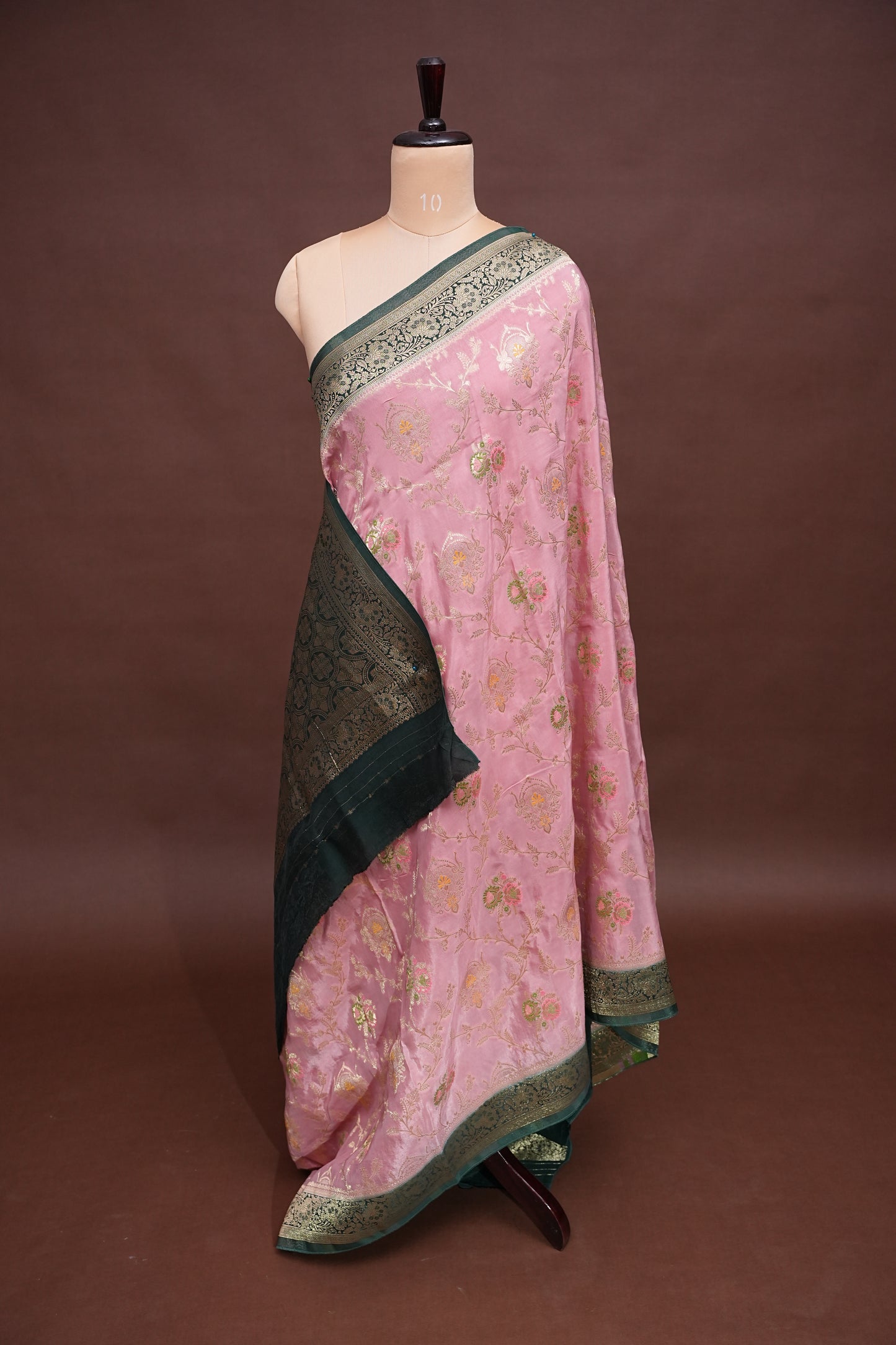 Banarasi Munga Silk Saree - Baby Pink & Bottle Green