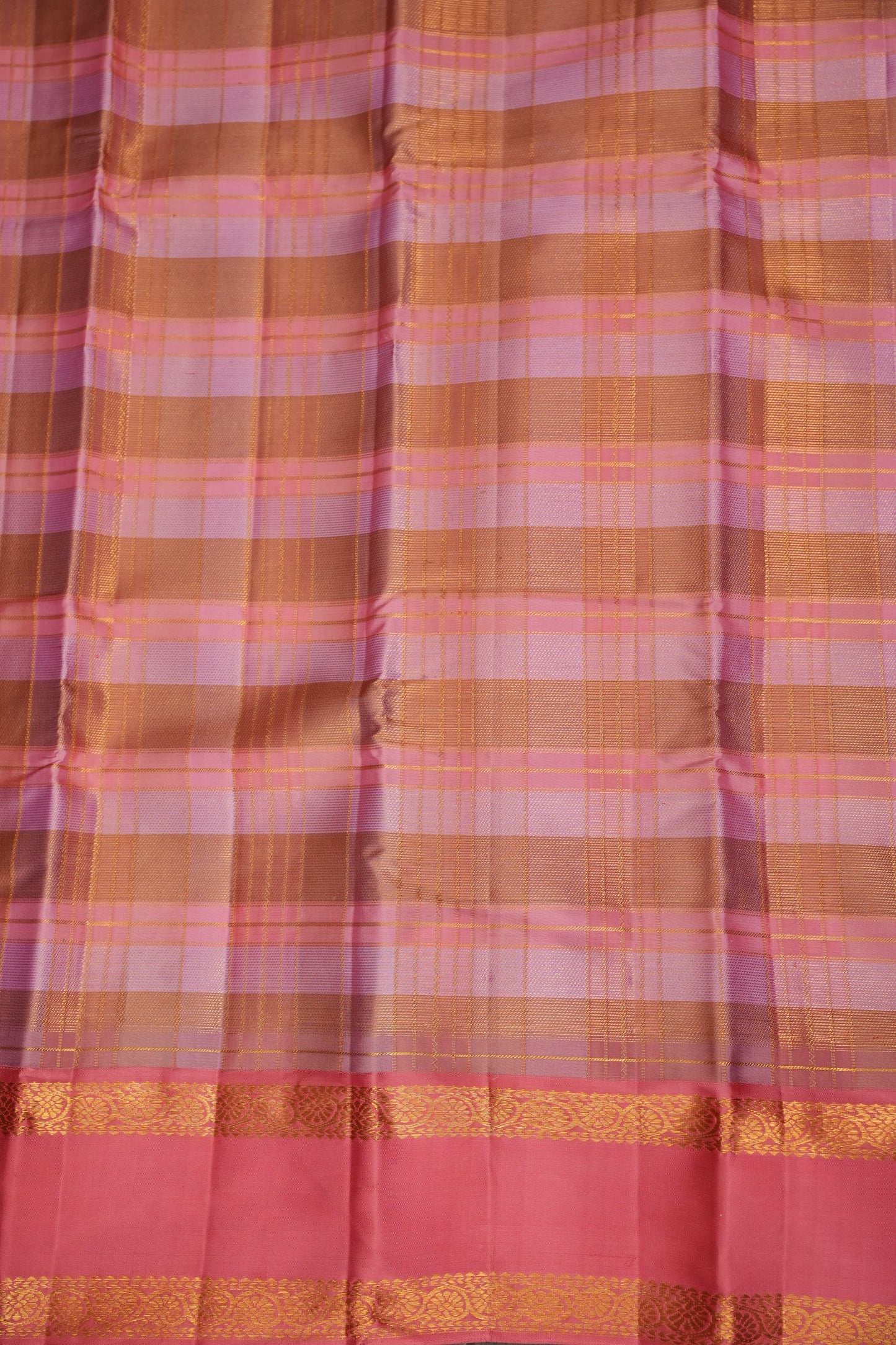 Peach Pink Checked Pure Kanchipuram Silk Saree | Silk Mark Certified