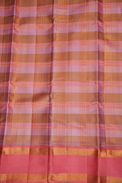 Peach Pink Checked Pure Kanchipuram Silk Saree | Silk Mark Certified