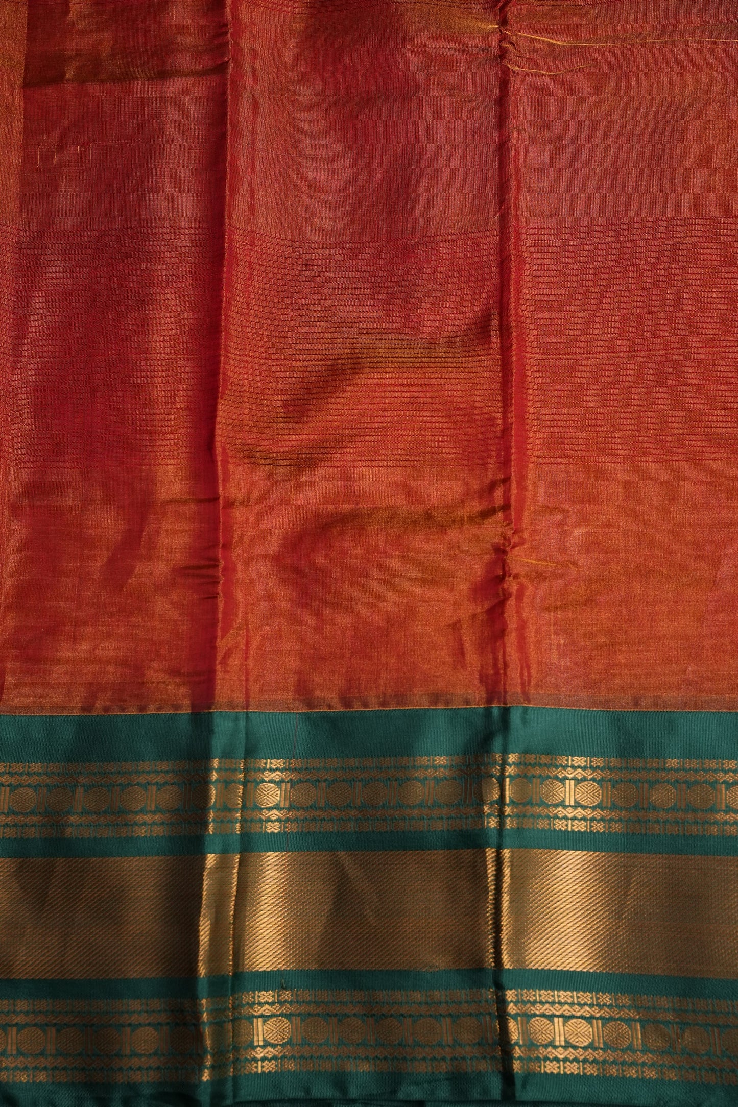 Tissue Mangalgiri Kuppadam Pattu Saree - Rust Orange and Green