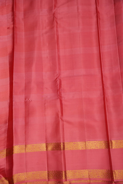 Peach Pink Checked Pure Kanchipuram Silk Saree | Silk Mark Certified