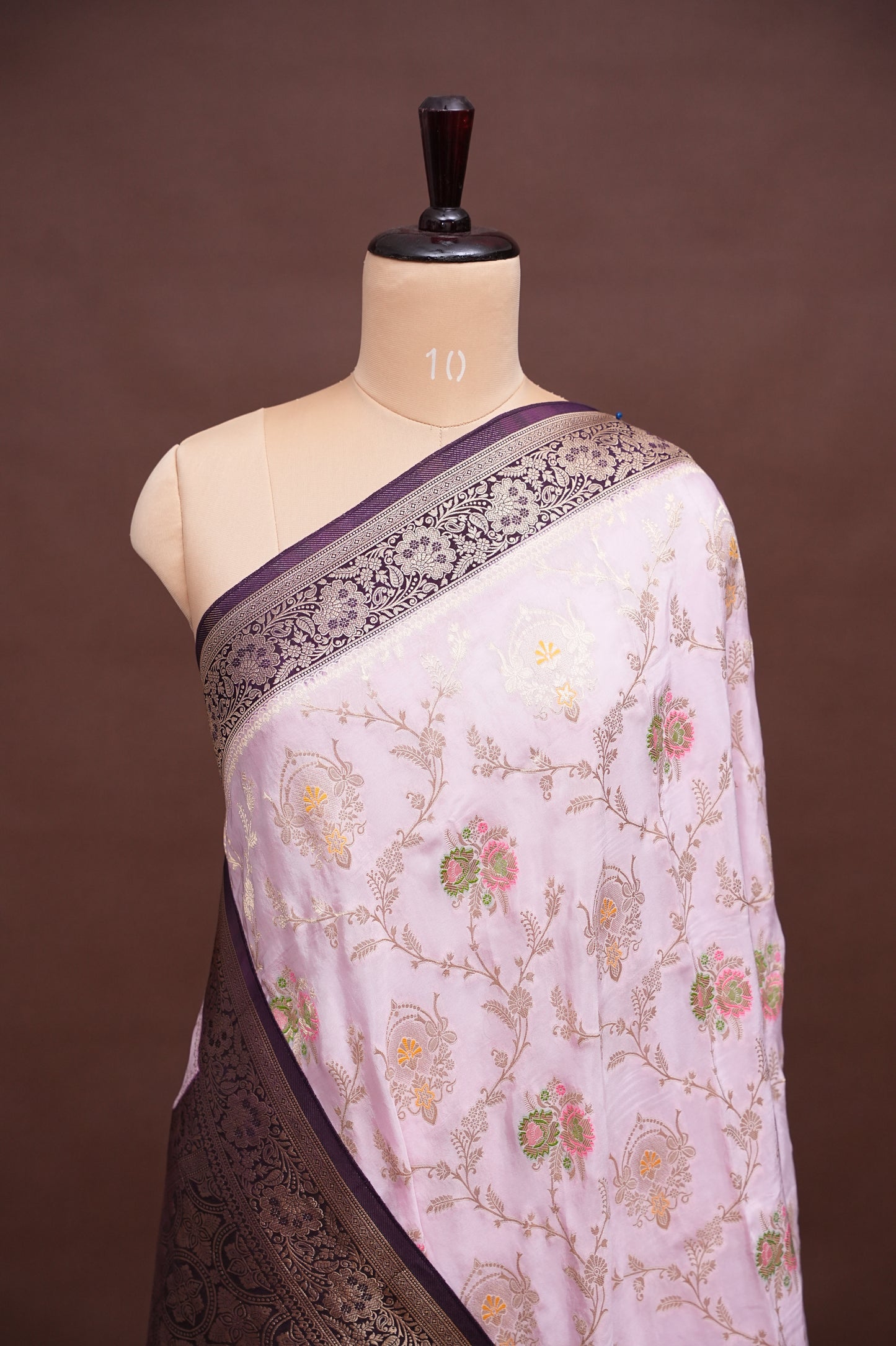 Banarasi Munga Silk Saree - Baby Pink & Deep Purple