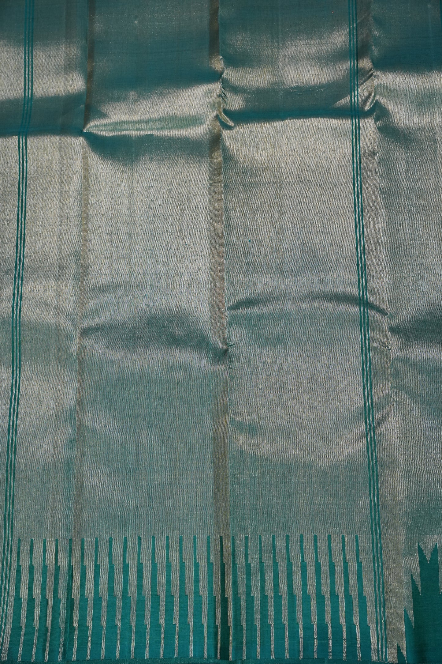 Teal Green & Royal Blue Geometric Pure Kanchipuram Silk Saree | Silk Mark Certified