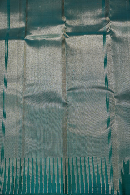 Teal Green & Royal Blue Geometric Pure Kanchipuram Silk Saree | Silk Mark Certified