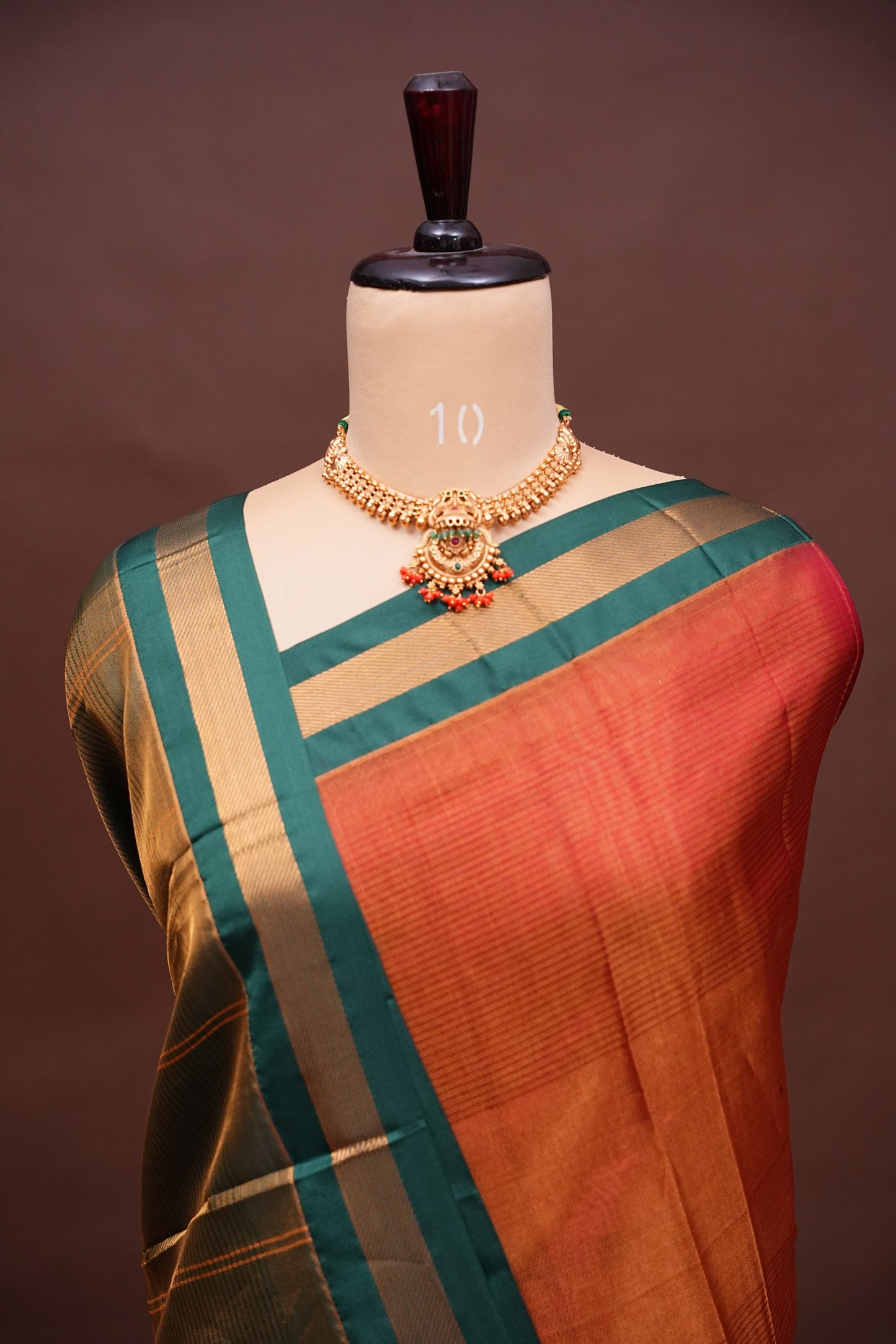 Tissue Mangalgiri Kuppadam Pattu Saree - Rust Orange and Green