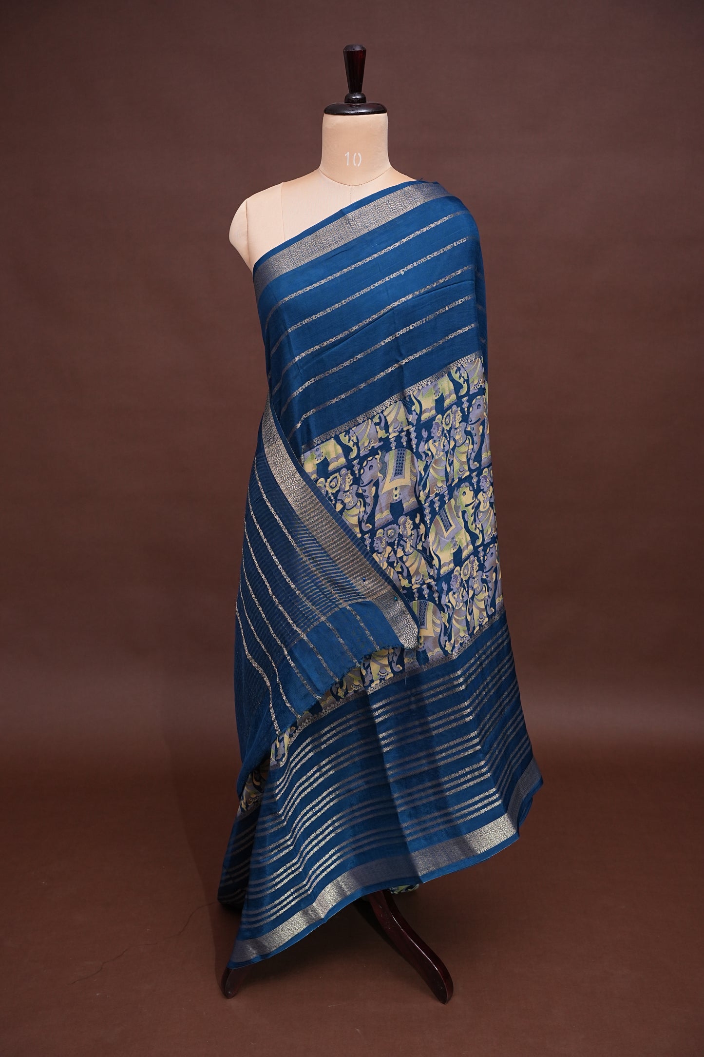 Crepe Silk Saree with Digital Kalamkari Print - Blue