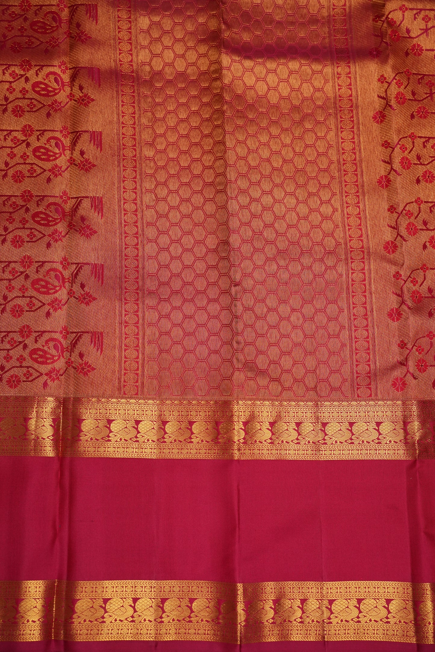 Mustard Gold & Deep Red Pure Kanchipuram Silk Saree | Silk Mark Certified