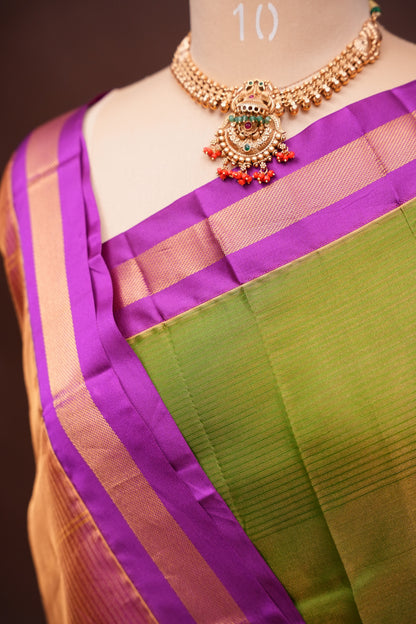 Tissue Mangalgiri Kuppadam Pattu Saree - Parrot Green and Pink