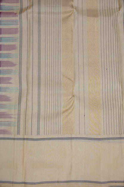 Purple Checks & Off-White Pure Kanchipuram Silk Saree | Silk Mark Certified