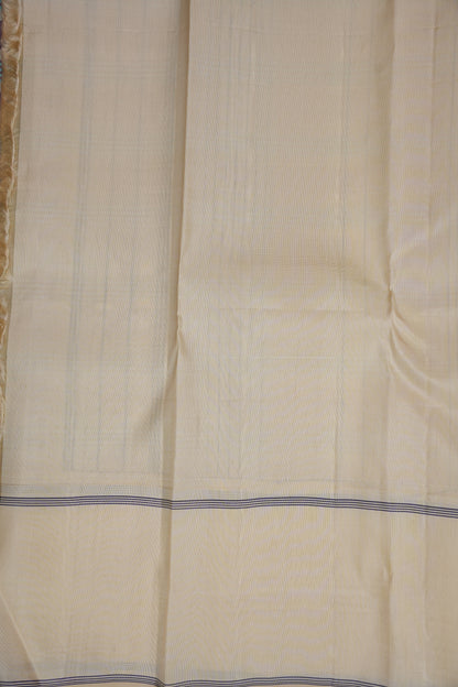 Purple Checks & Off-White Pure Kanchipuram Silk Saree | Silk Mark Certified