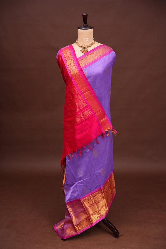 Mangalgiri Kuppadam Pattu Saree - Lavender & Pink