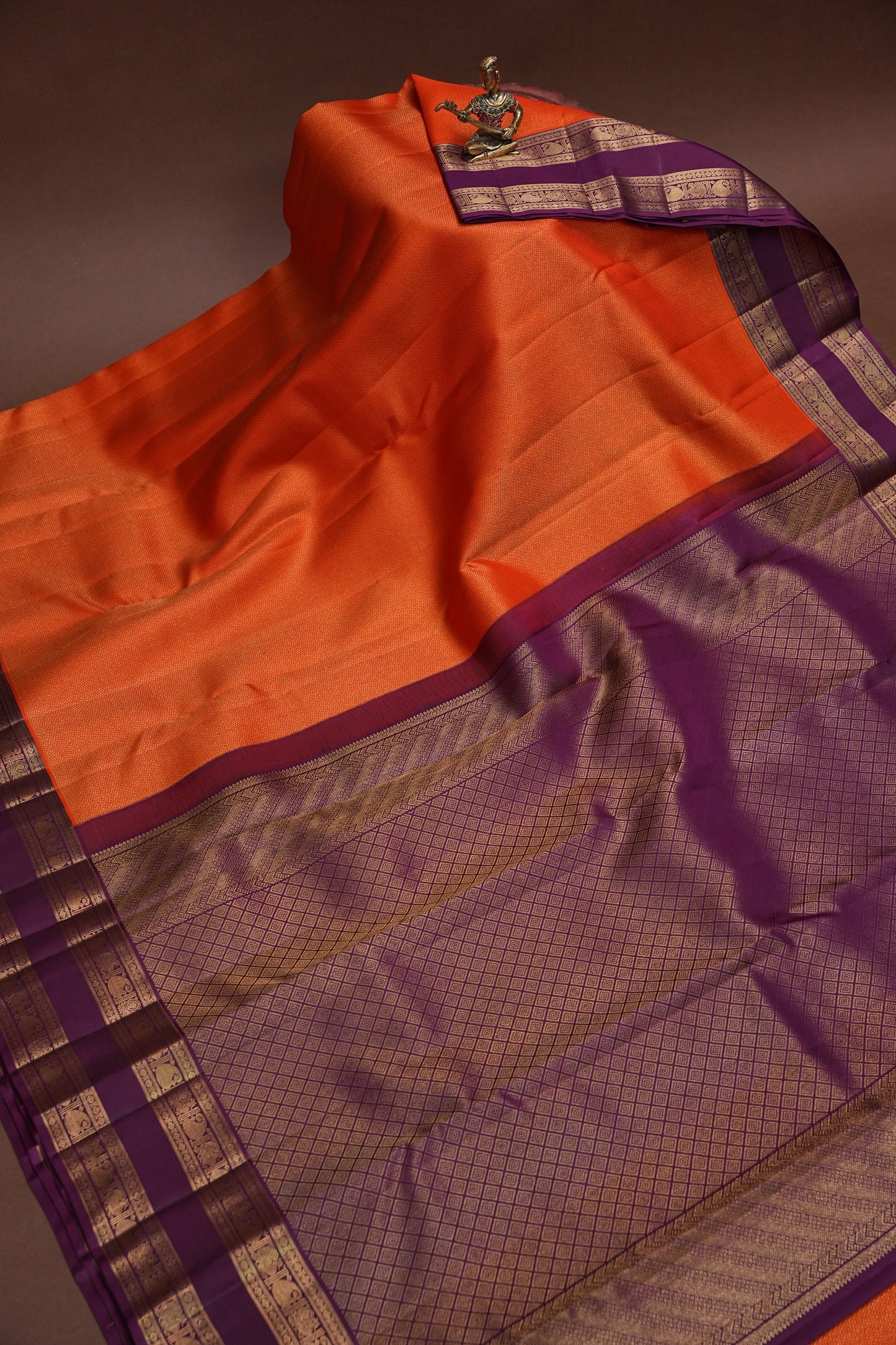 Vibrant Orange & Royal Purple Pure Kanchipuram Silk Saree | Silk Mark Certified