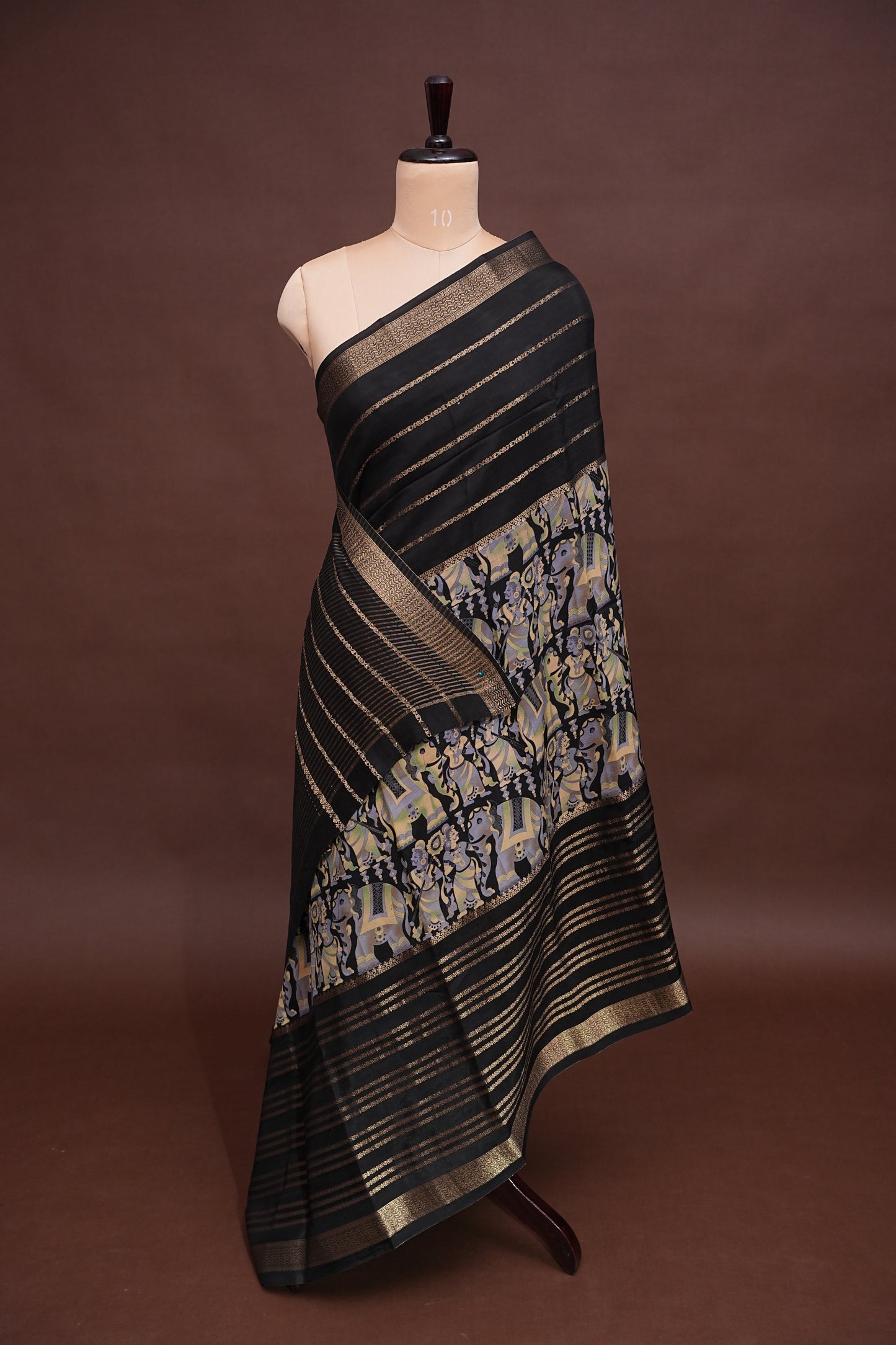 Crepe Silk Saree with Digital Kalamkari Print - Black