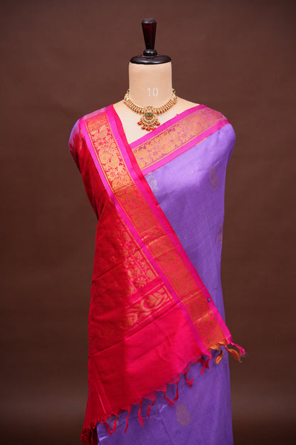 Mangalgiri Kuppadam Pattu Saree - Lavender & Pink