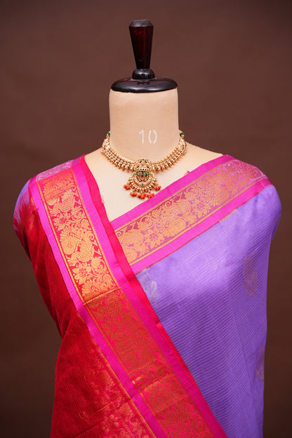Mangalgiri Kuppadam Pattu Saree - Lavender & Pink
