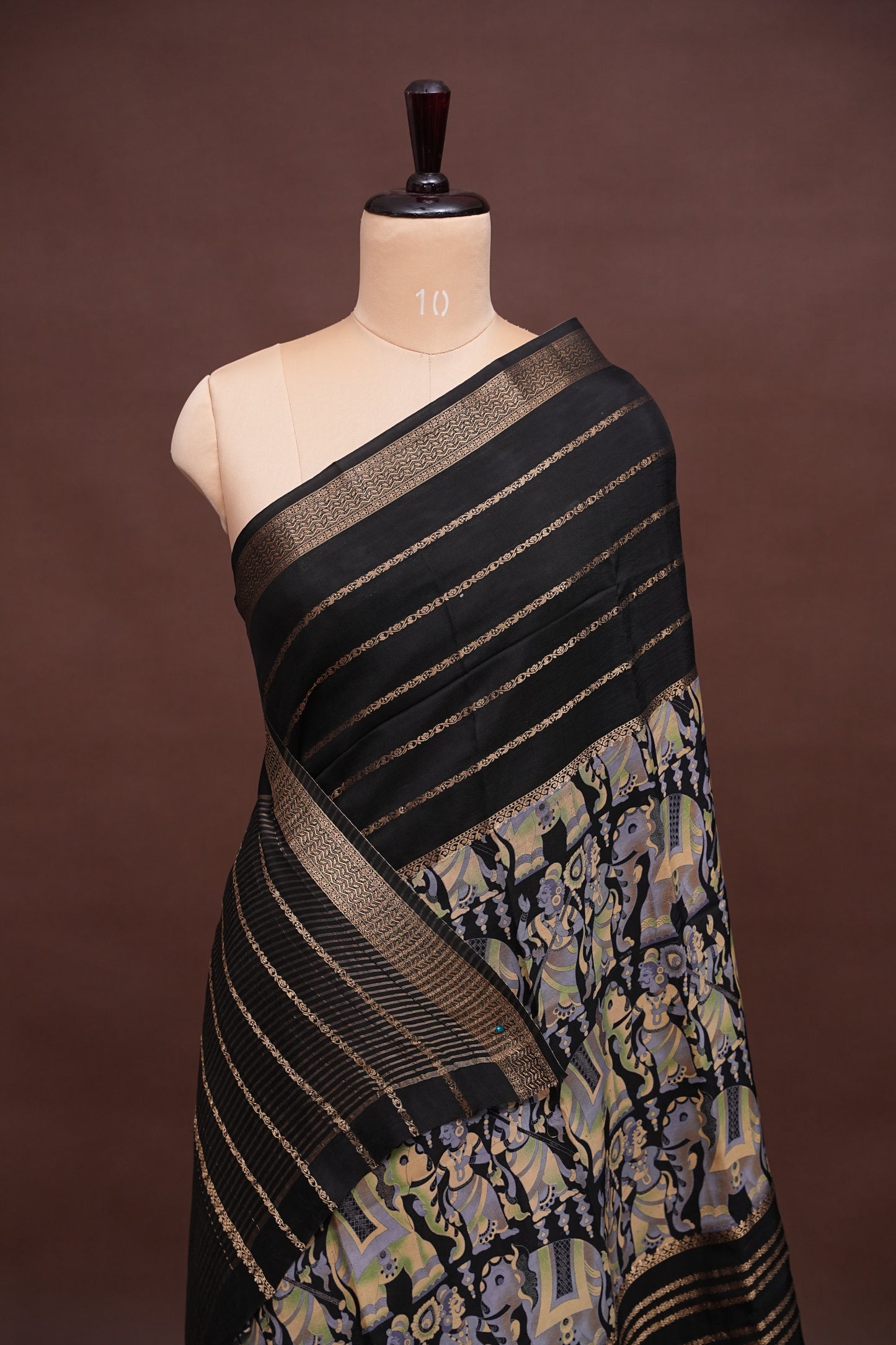 Crepe Silk Saree with Digital Kalamkari Print - Black