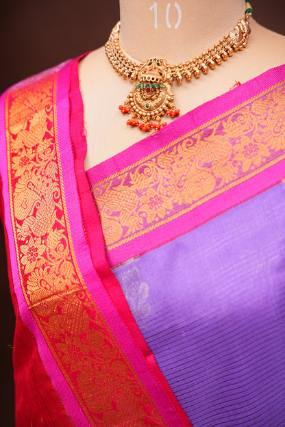 Mangalgiri Kuppadam Pattu Saree - Lavender & Pink