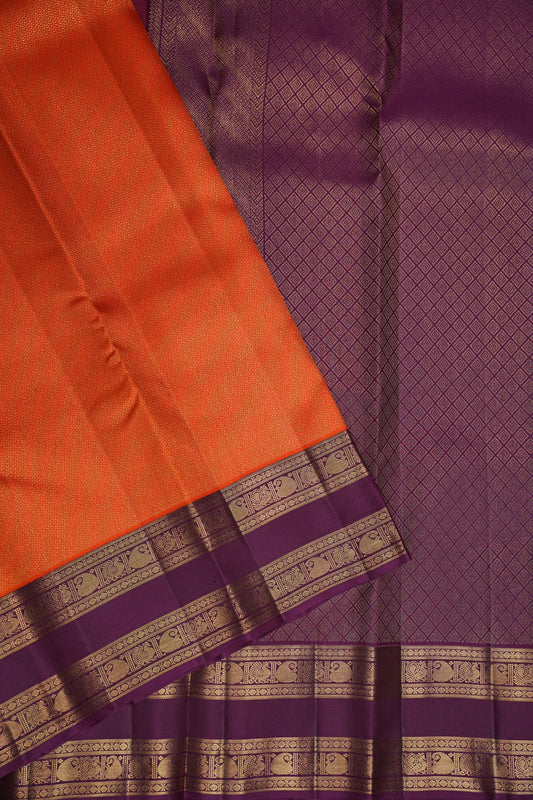 Vibrant Orange & Royal Purple Pure Kanchipuram Silk Saree | Silk Mark Certified