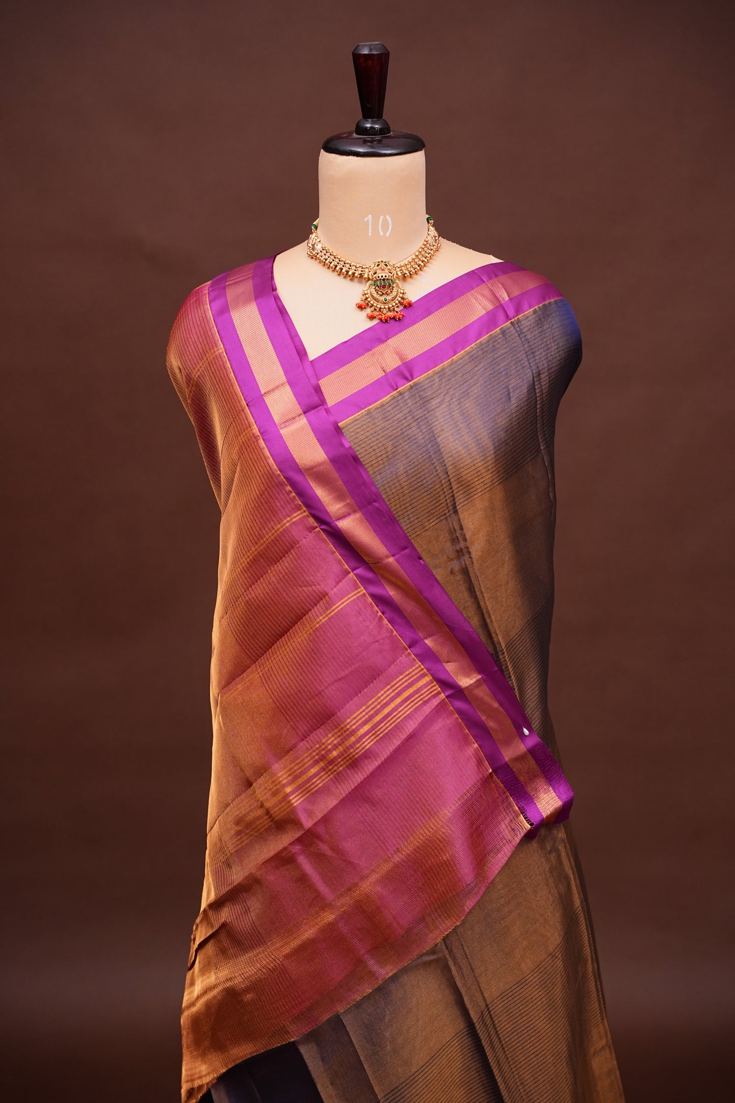 Tissue Mangalgiri Kuppadam Pattu Saree - Navy Blue & Pink