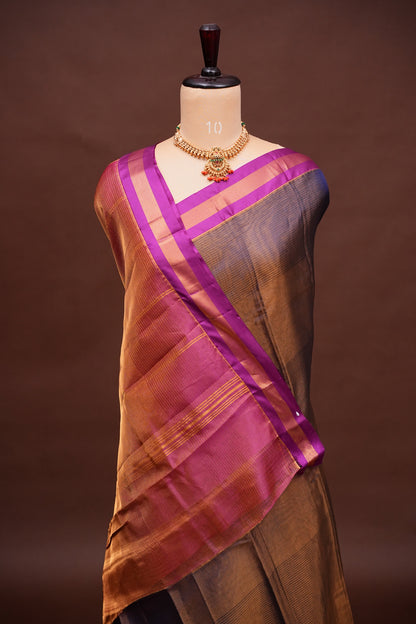 Tissue Mangalgiri Kuppadam Pattu Saree - Navy Blue & Pink