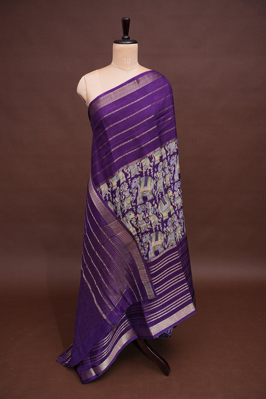 Crepe Silk Saree with Digital Kalamkari Print - Purple