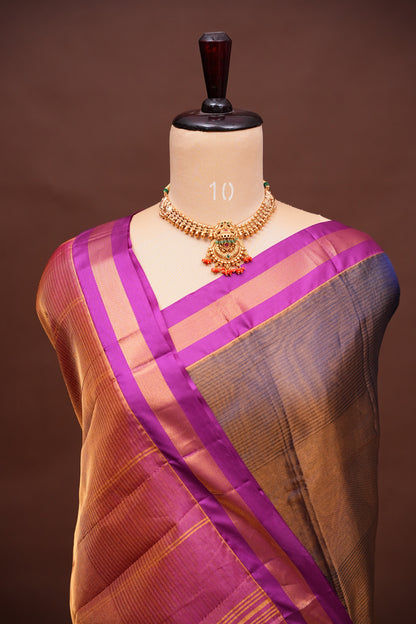Tissue Mangalgiri Kuppadam Pattu Saree - Navy Blue & Pink