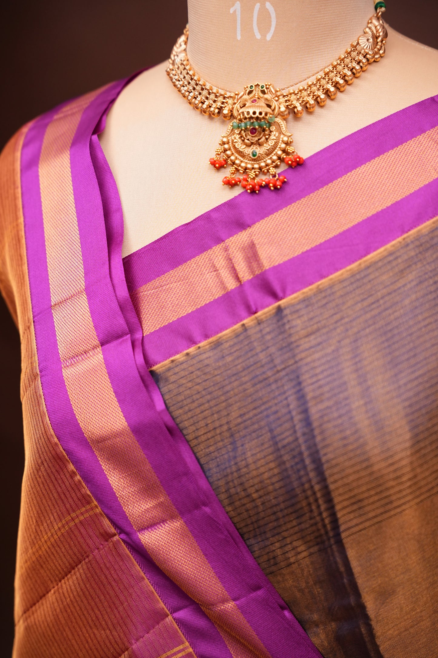 Tissue Mangalgiri Kuppadam Pattu Saree - Navy Blue & Pink
