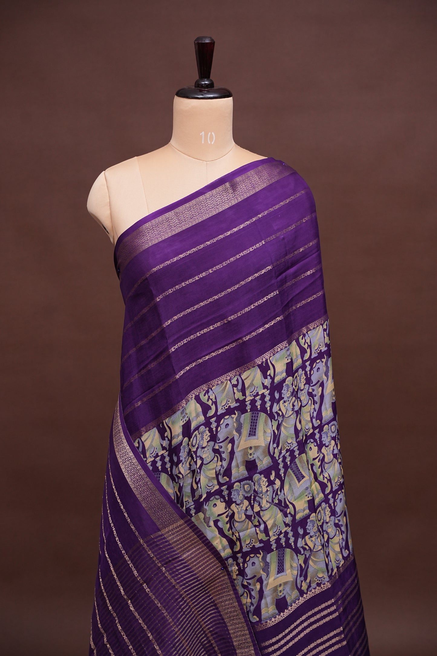 Crepe Silk Saree with Digital Kalamkari Print - Purple