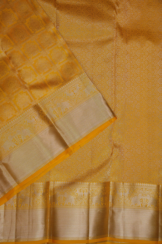 Radiant Mustard Yellow Pure Kanchipuram Silk Saree | Silk Mark Certified
