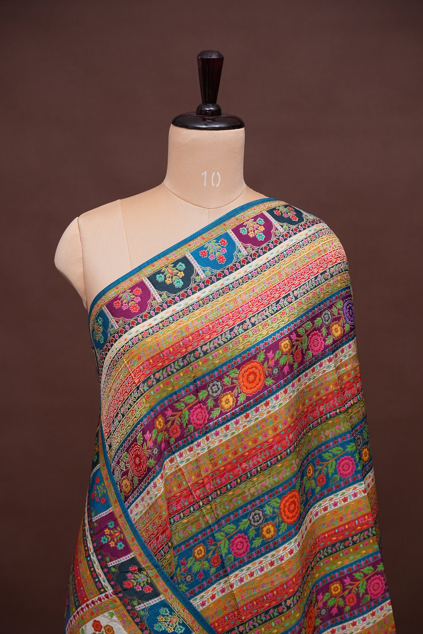 Kashmiri Pashmina Story Telling Saree -Multicolor on Teal Blue